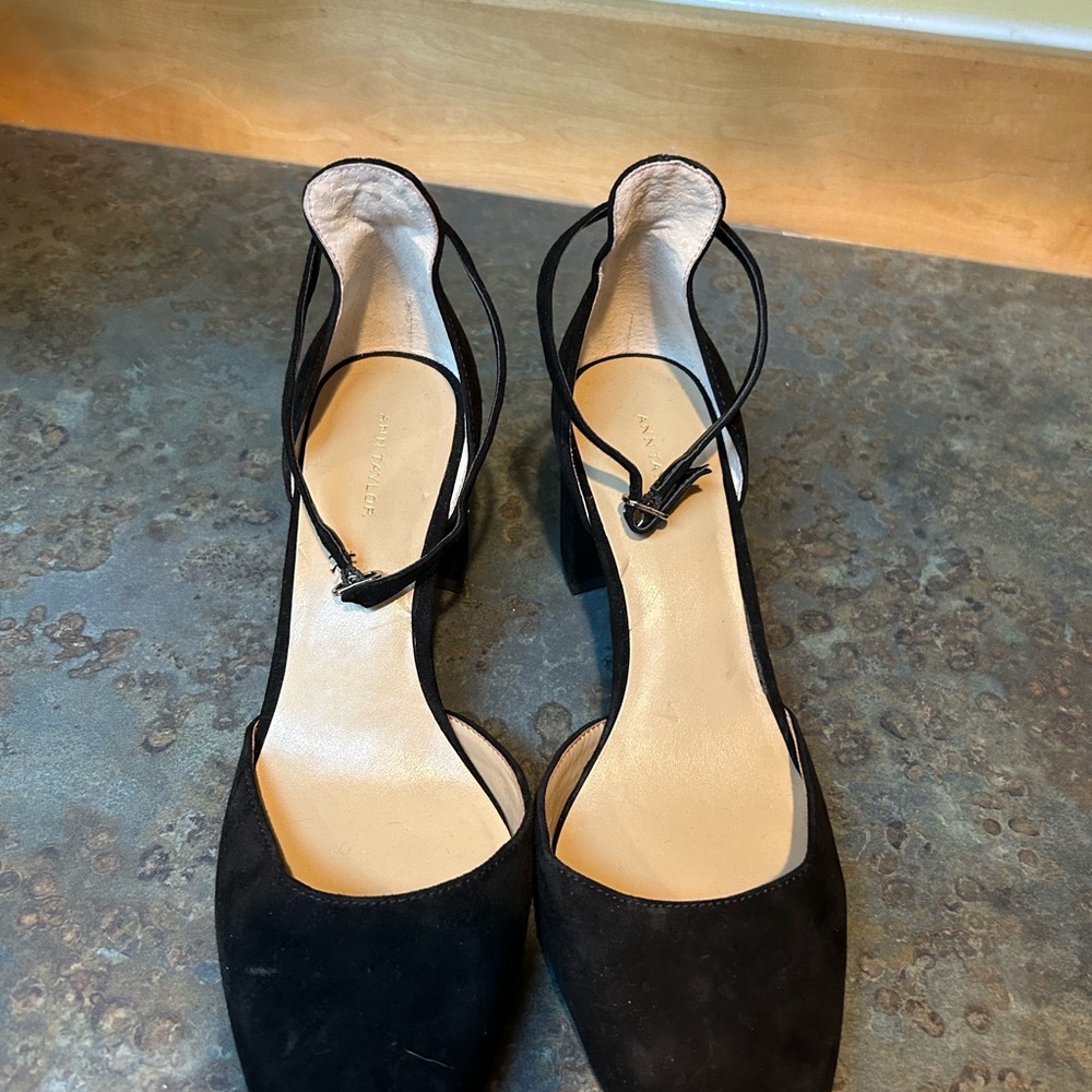 Ann Taylor Black Heels with Ankle Straps
